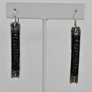 Silpada Rare Sterling Silver Black Tourmaline Bead Threader Earrings W1198